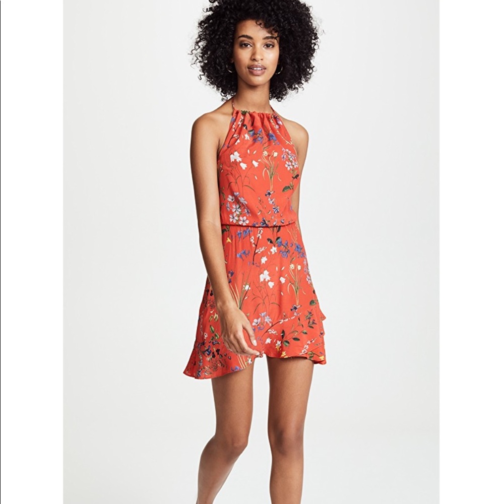 Backstage mini red floral halter dress